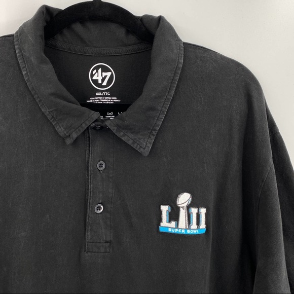 NEW Mens 47 Brand LIII Superbowl Washed Black Polo Shirt - Picture 4 of 13